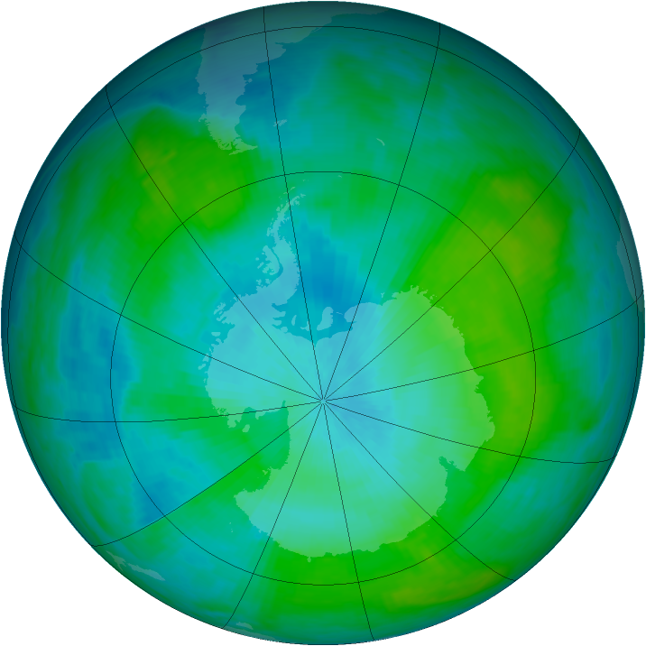 Antarctic ozone map for 16 February 1984